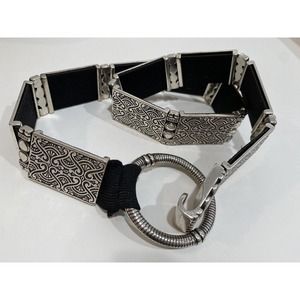 GREAT QUALITY WOMAN METAL LINKS STRETCHING Elastic BELT Silver Black 30-34